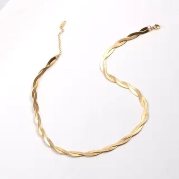 Gold Herringbone Twist Necklace Waterproof Necklace Gorgeous Layering Necklace - Picture 14 of 16